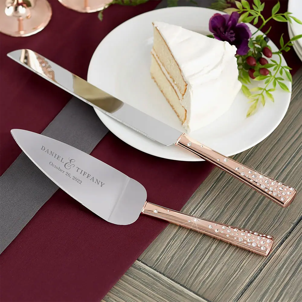 Rose Gold Wedding Glasses and Cake Server Set Bridal Shower Gifts