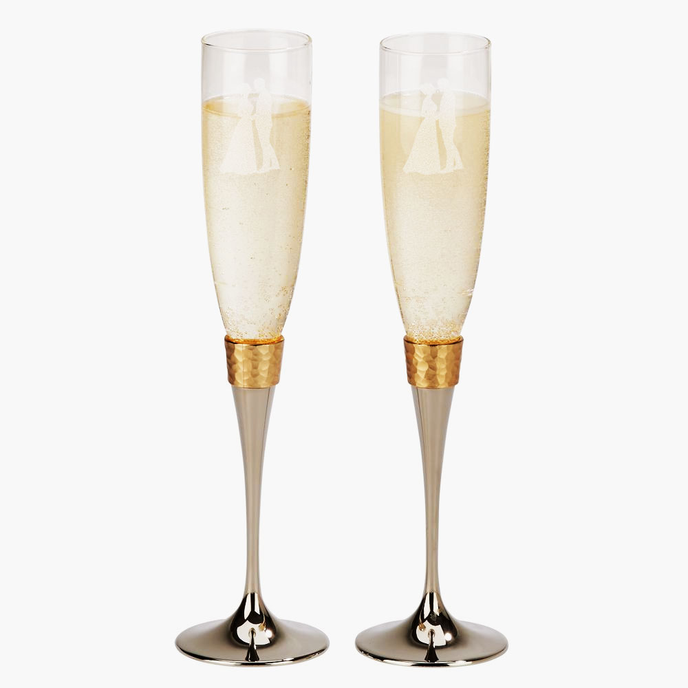 Copper Gold Champagne Flutes & Cake Knife Set – Crystal Images, Inc.