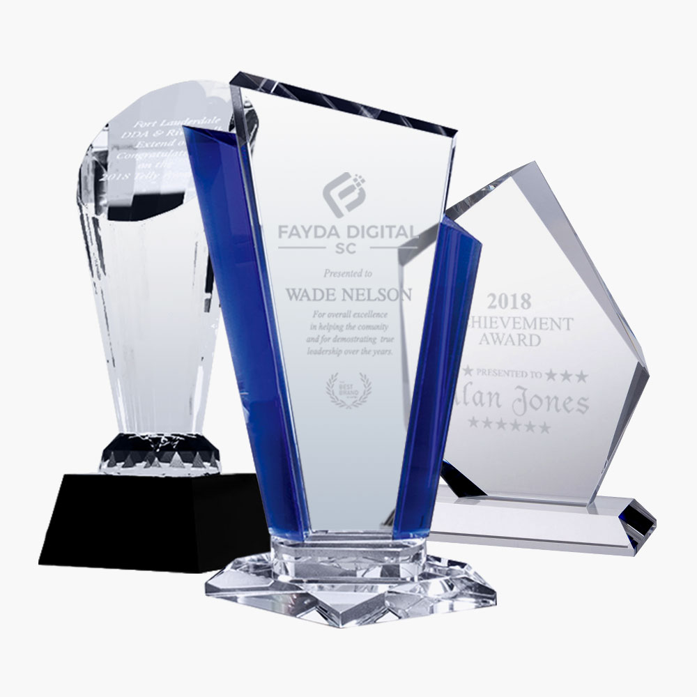 Occasion Optical Crystal Beveled Rectangle Plaque with Base Award