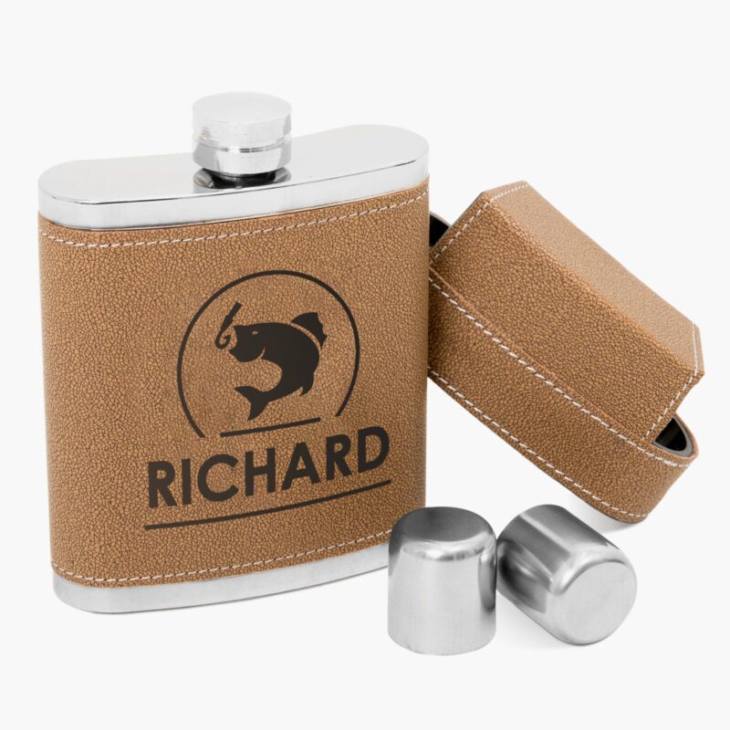 Engraved Leatherette Hip Flask with Shot Glasses