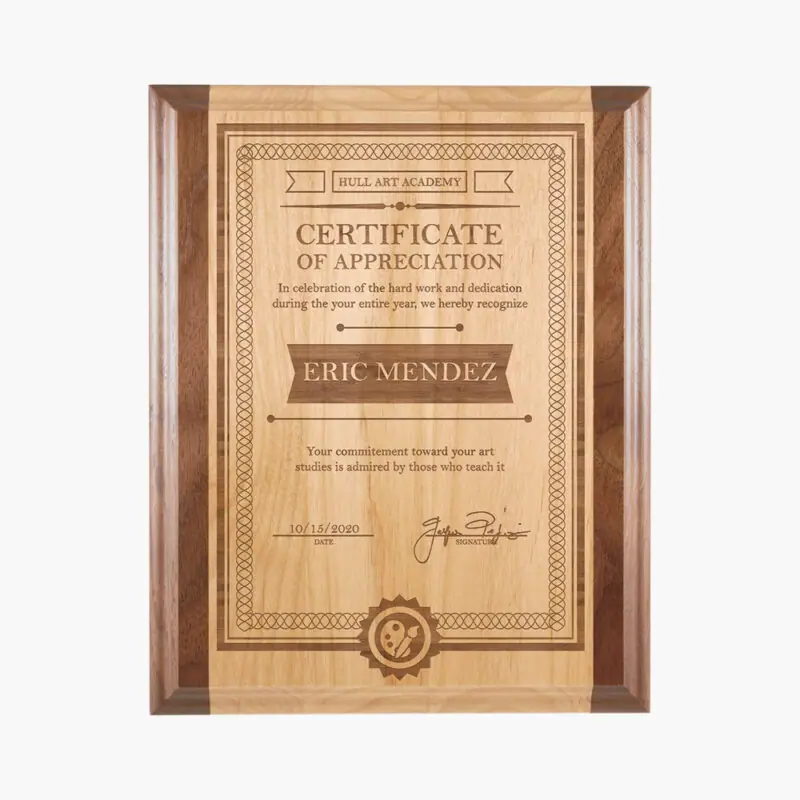 Award Plaque - Alder with Walnut Trim | Engraved Wood Plaque Award - 8 x  10 or 9x 12