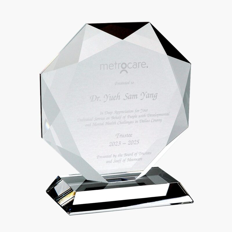 Engraved Crystal Gem Cut Octagon Award